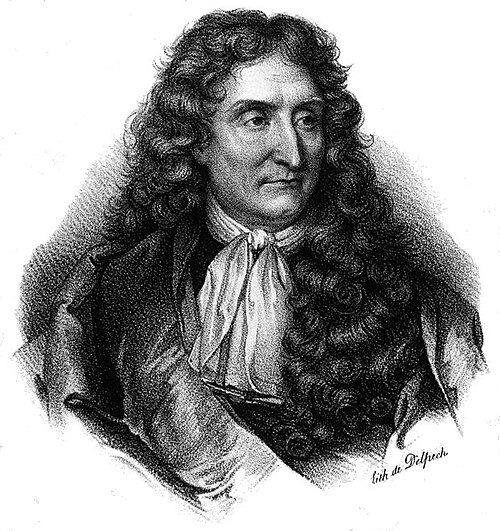 Retrato de Jean de La Fontaine, litografia de Delpech